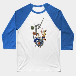 WEIRD MEDIEVAL BESTIARY Killer Rabbits With Sword and Bow Baseball T-Shirt